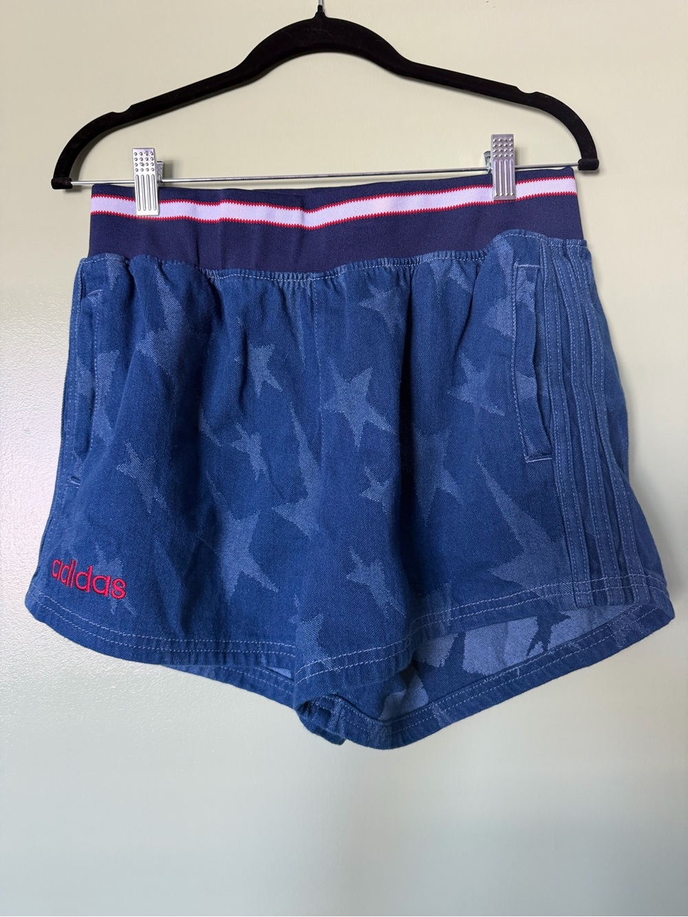 adidas red, white & blue STAR shorts with drawstring waistband - NWT, size small